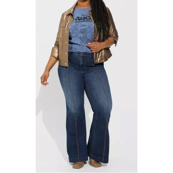 Torrid Sky High Line Flare Super Soft Jean Blue Womens Size 20T - Picture 2 of 16